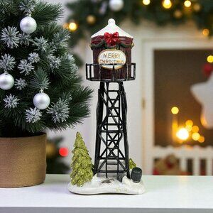 Christmas Village Merry Christmas 8" Water Tower Decoration Holiday Time